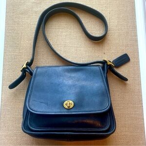 Coach Legacy Rambler Bag Black Leather Made in USA Gold Turn Lock 1999 Vintage